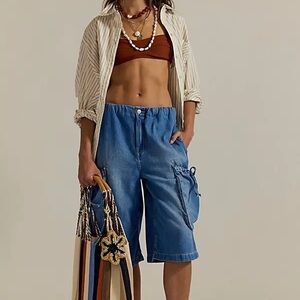 We The Free / Free People Marty Pull-On Crop Jeans - Airy Blue Size Small NWT